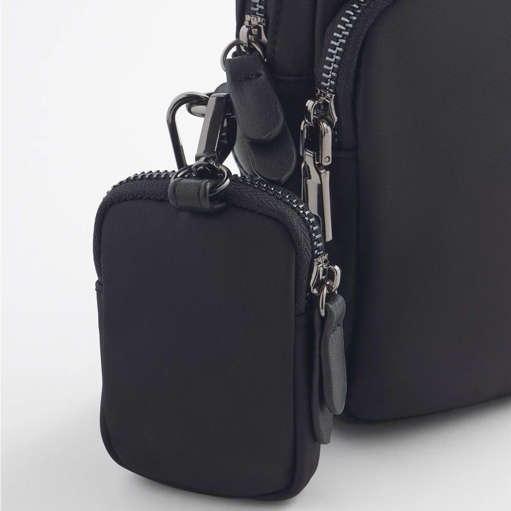 Chico's Black Nylon Crossbody Bag with Detachable Pouch and Striped Strap - Picture 3 of 11